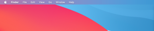 The macOS menu bar as Big Sur through Sequoia draw it: a translucent bar tinted pink and blue by the wallpaper behind it