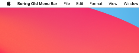 A pure white menu bar from Boring Old Menu Bar over a red and blue wallpaper
