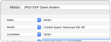 Aktion zum Ändern von JPEG-EXIF-Tags: Make, Model und LensMake werden bearbeitet