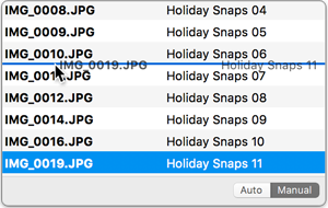 A file being dragged to a new position in the list to change its sequence number