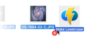 Files being dropped onto a 'Make Lowercase' droplet icon