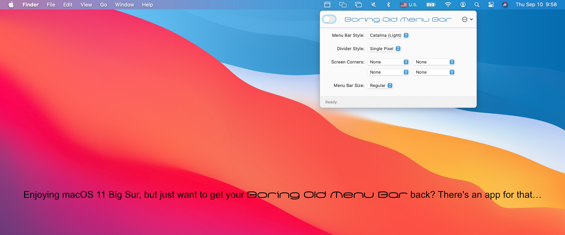 Boring Old Menu Bar 1.6 Mac 破解版 Big Sur菜单栏优化工具