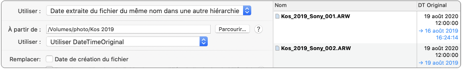 Utiliser les dates de fichiers du même nom dans une hiérarchie différente